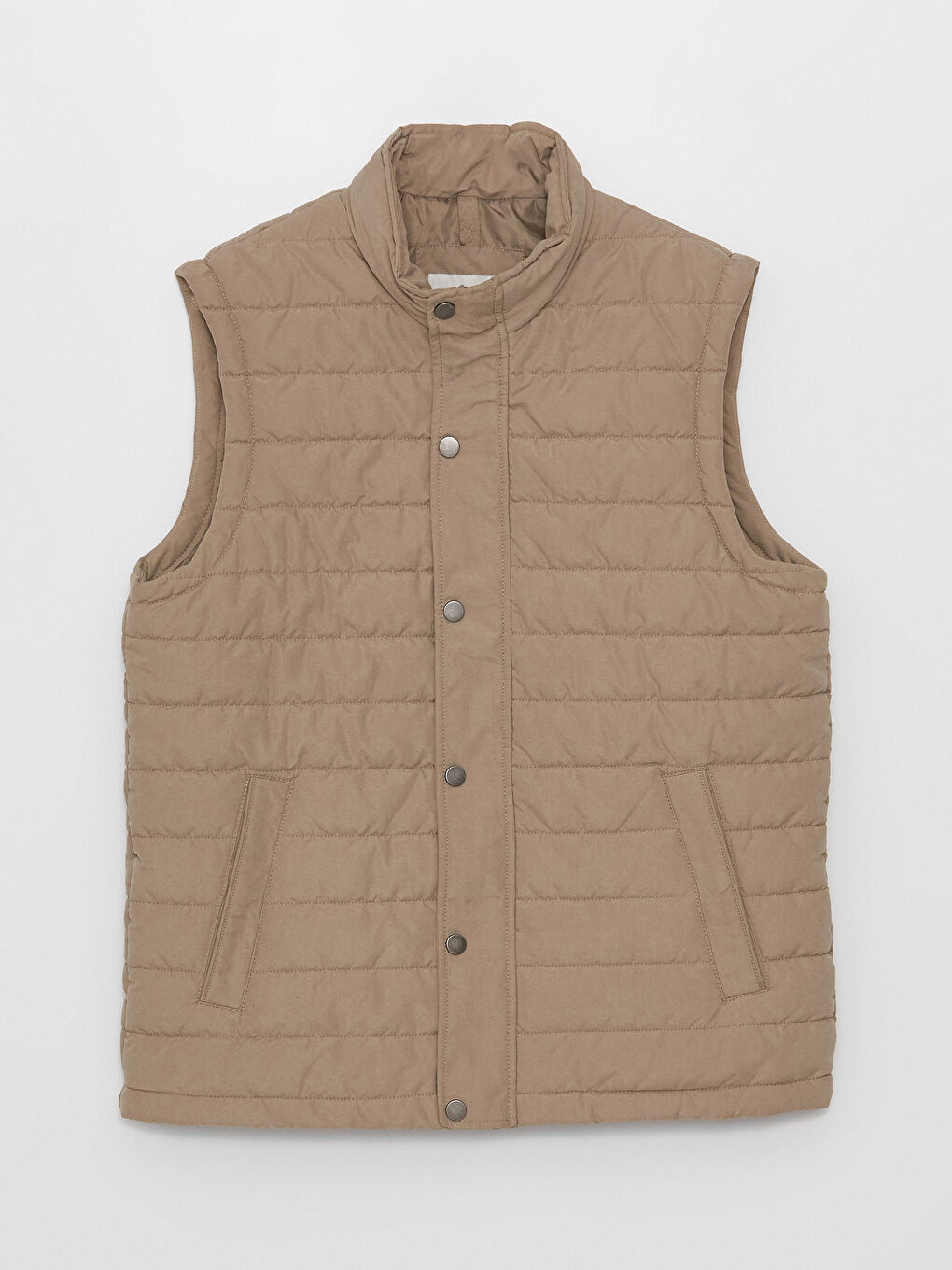 Bej Standart Kalıp Dik Yaka Erkek Şişme Yelek-6