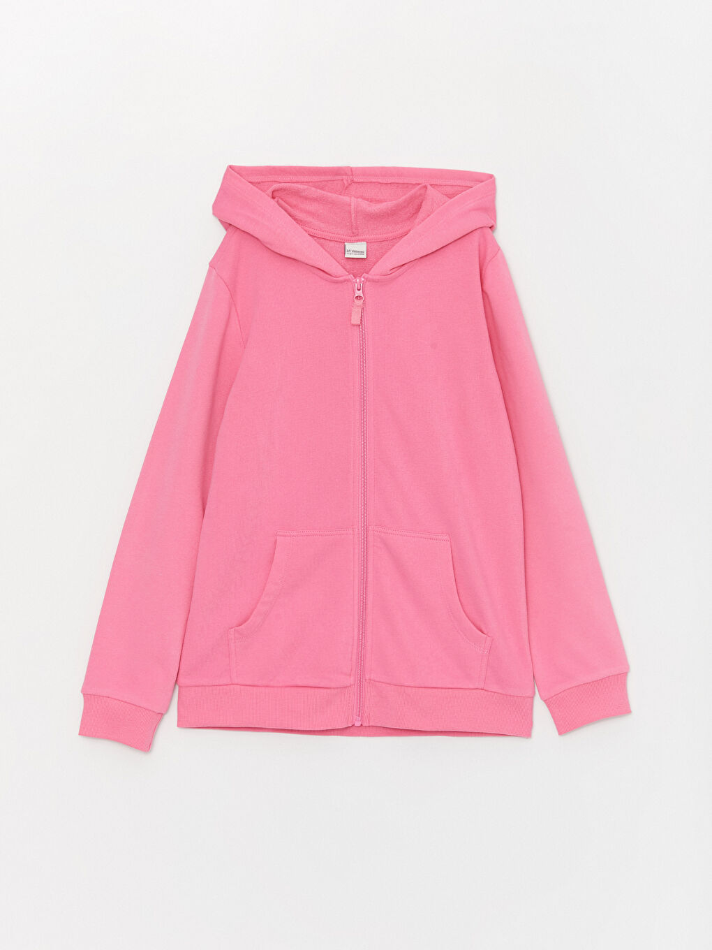 LCW Kids Pembe Kapüşonlu Basic Uzun Kollu Kız Çocuk Fermuarlı Sweatshirt