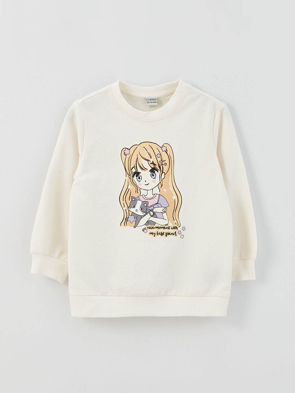 LCW Kids Bisiklet Yaka Baskılı Uzun Kollu Kız Çocuk Sweatshirt