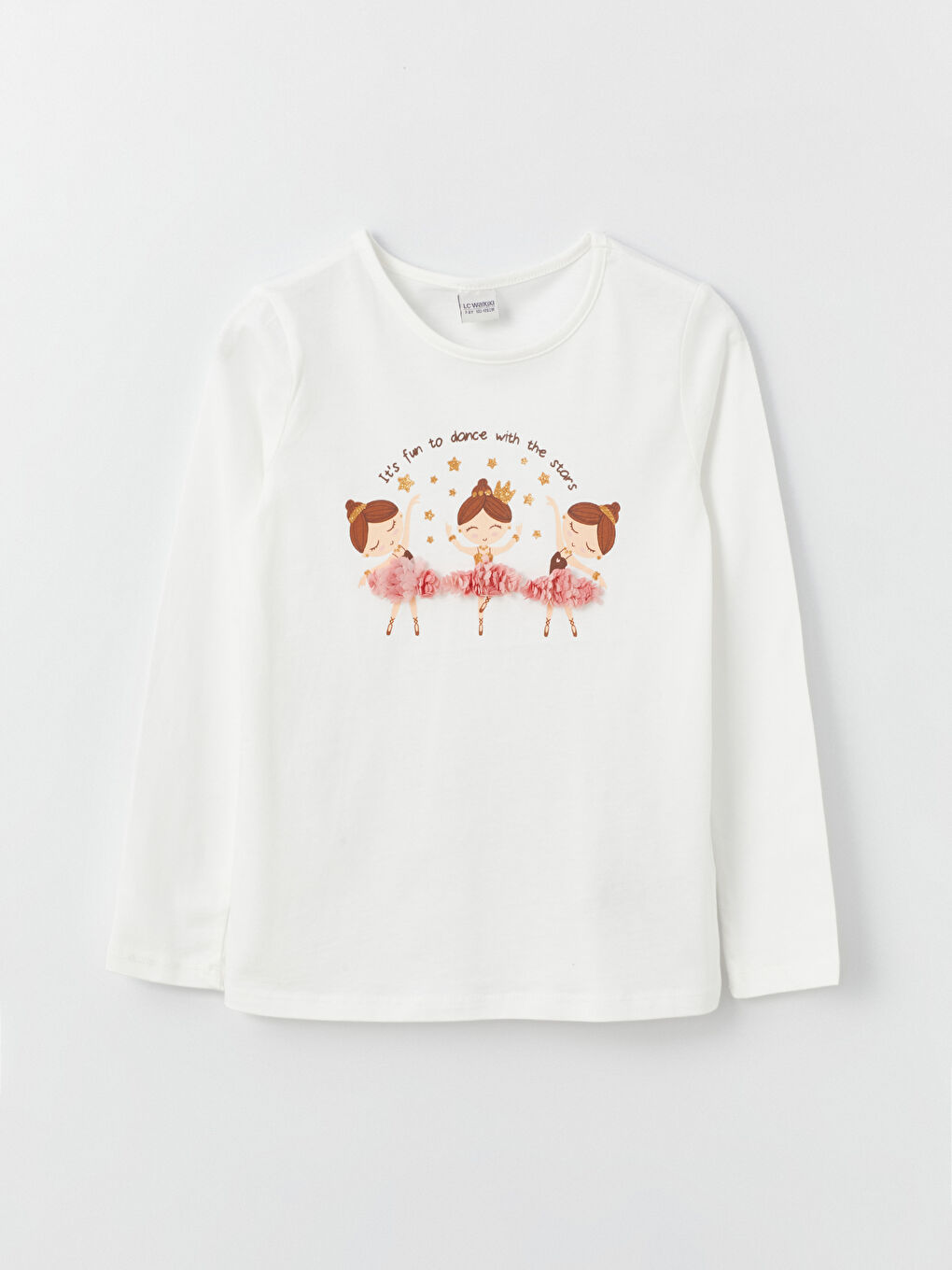 Футболка з круглим вирізом горловини, з принтом, довгий рукав, для дівчаток