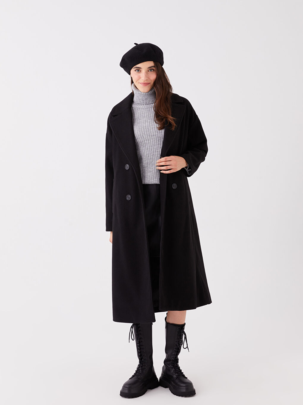 Žena CRNA Kaput od mješavine vune-1