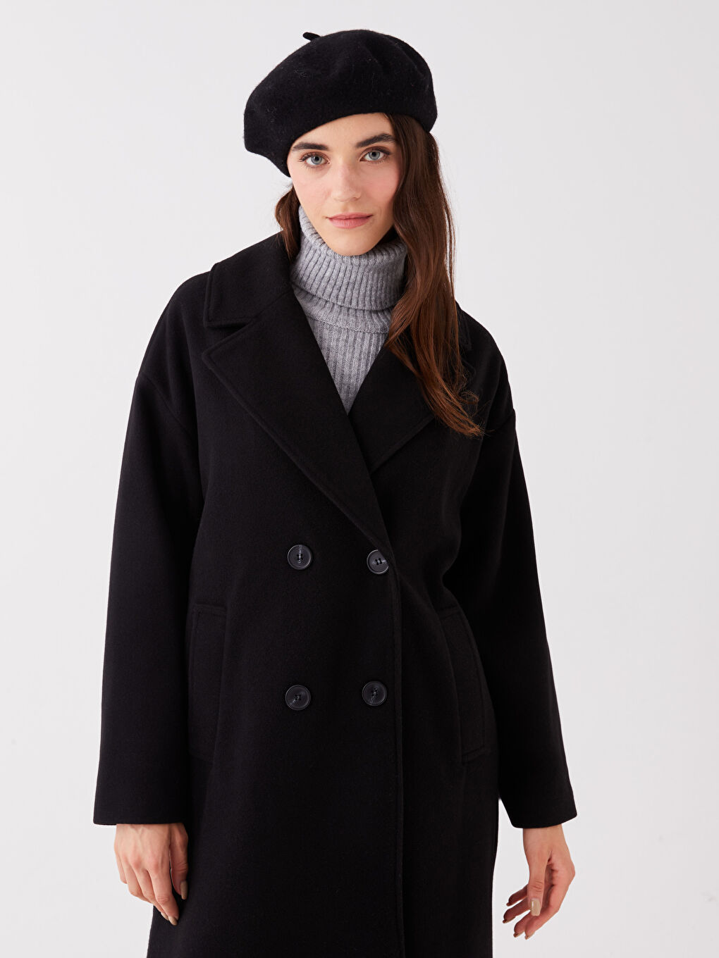 Žena CRNA Kaput od mješavine vune-2