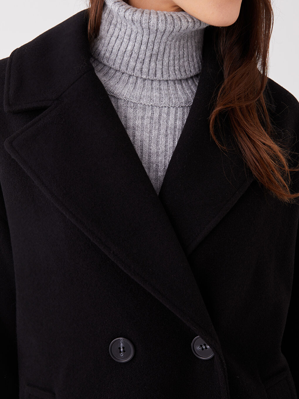 Žena CRNA Kaput od mješavine vune-3