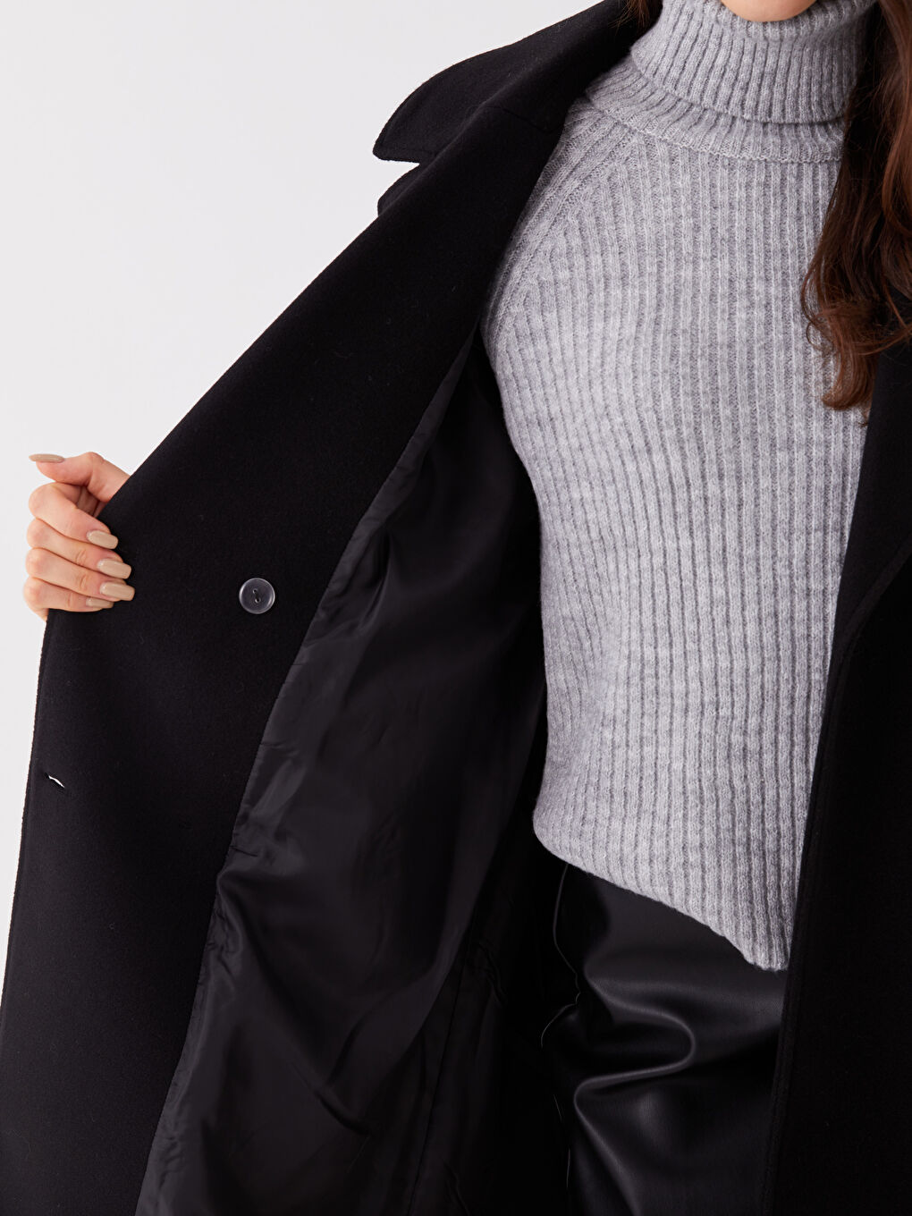 Žena CRNA Kaput od mješavine vune-4