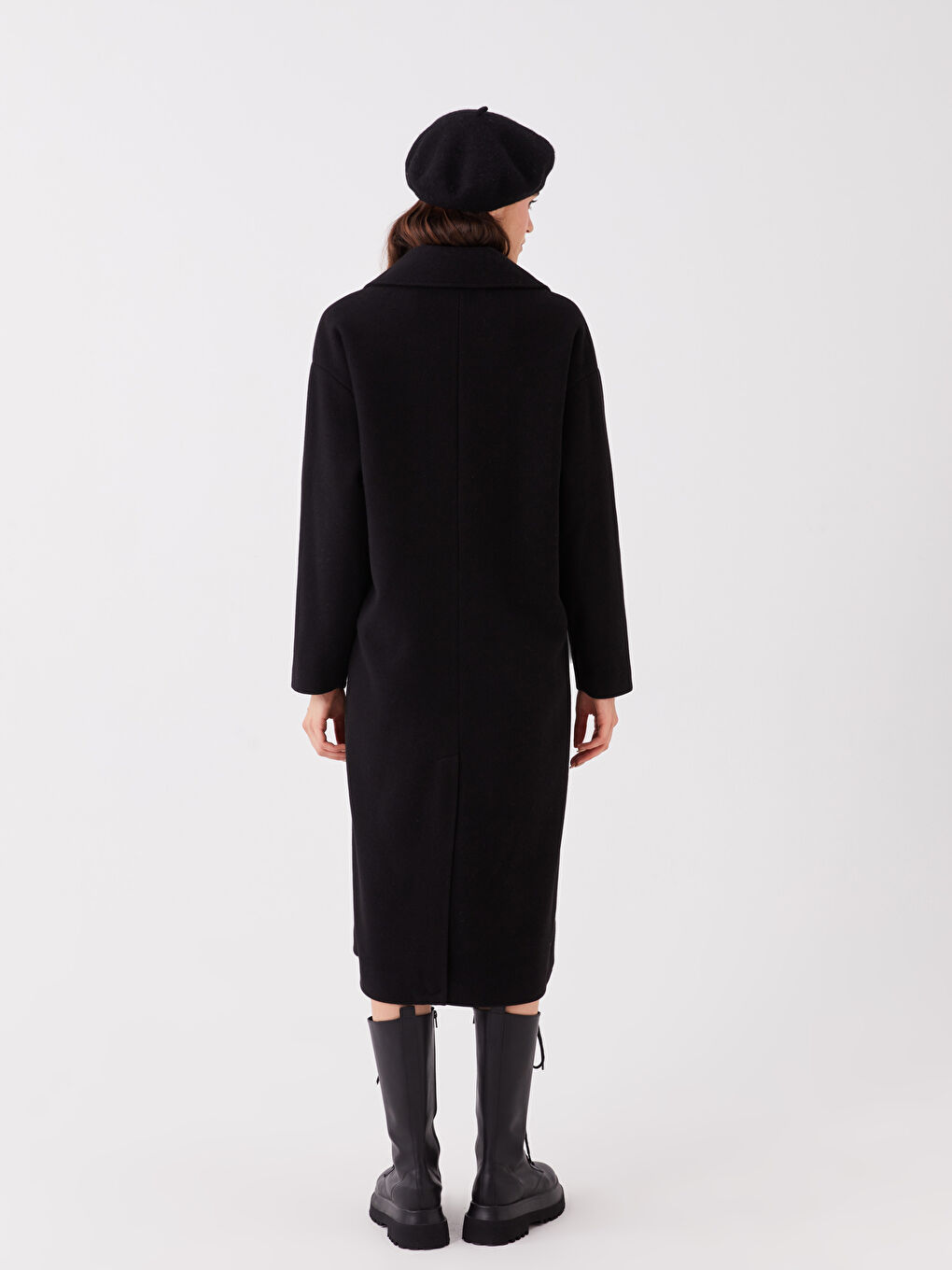 Žena CRNA Kaput od mješavine vune-5