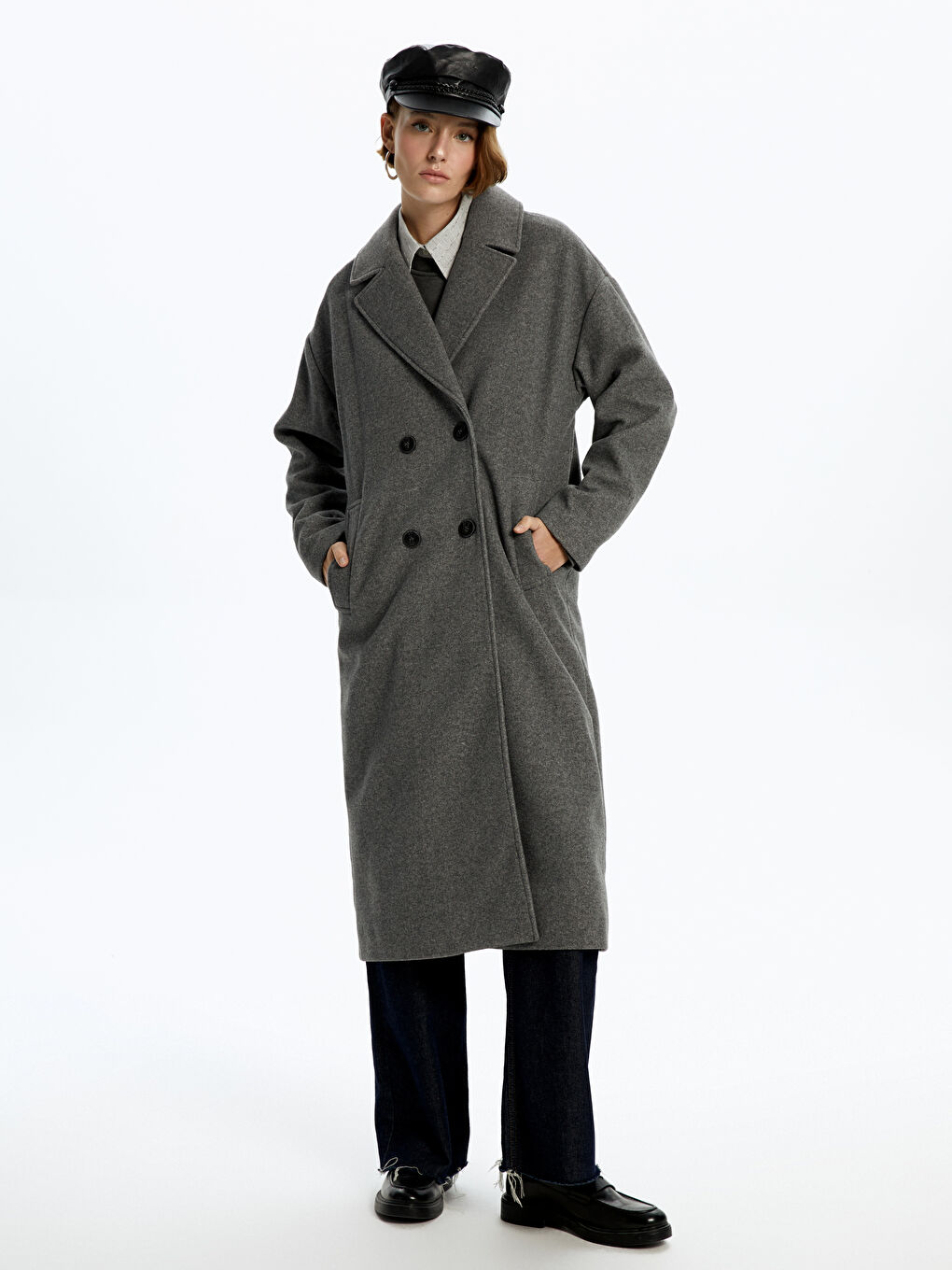 Žena SIVA Kaput od mješavine vune-1