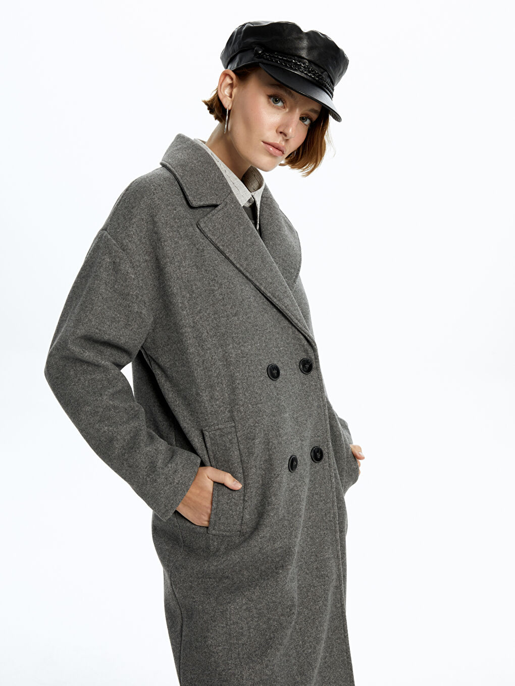 Žena SIVA Kaput od mješavine vune-2