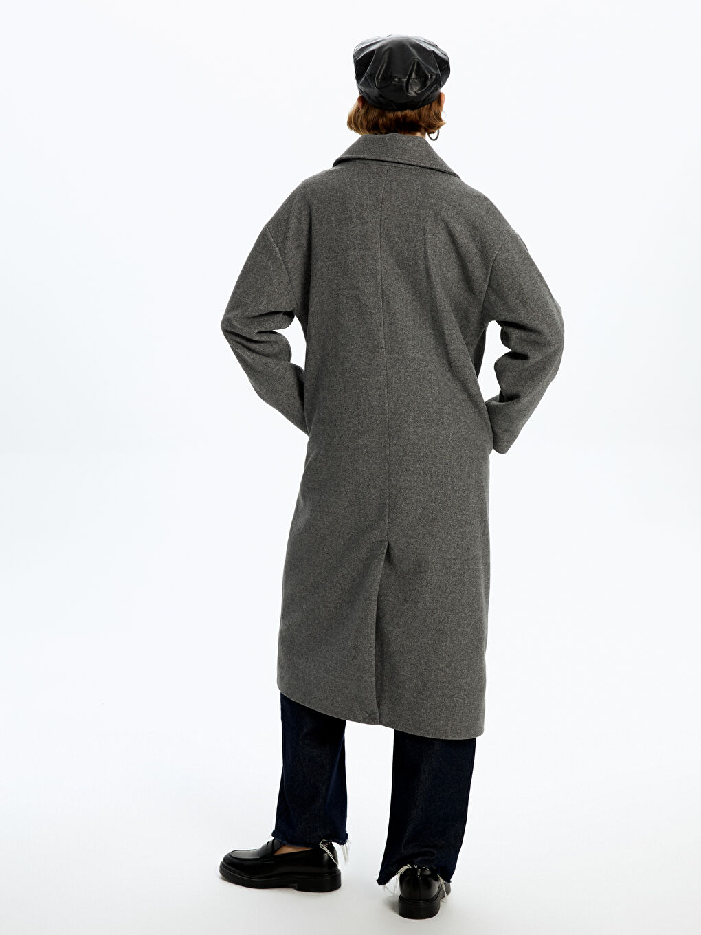 Žena SIVA Kaput od mješavine vune-5