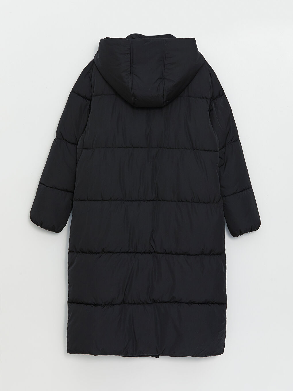 Siyah Kadın Kapüşonlu Düz Şişme Mont-8