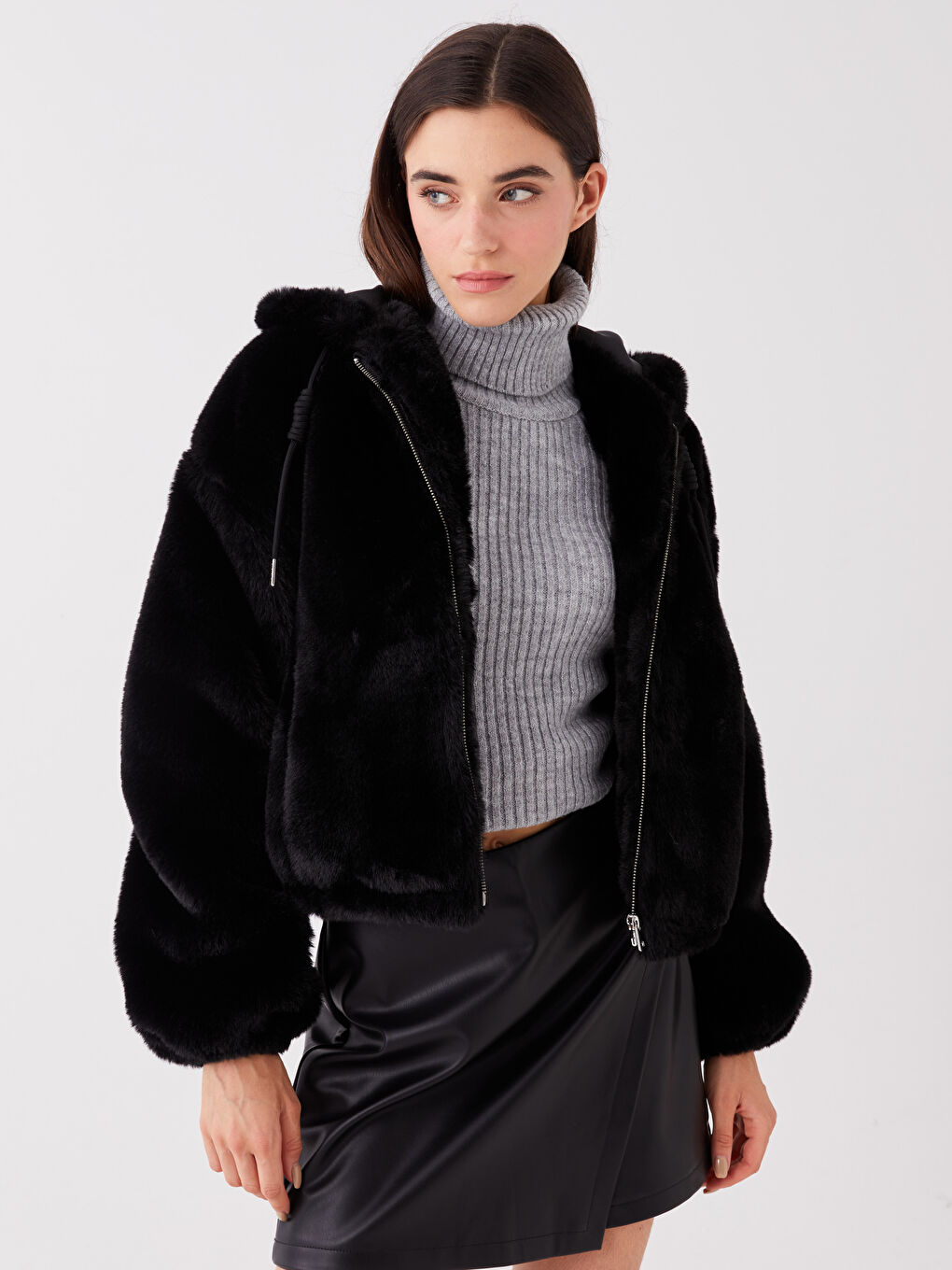 Hooded Regular Long Sleeve Women's Plush Coat-1