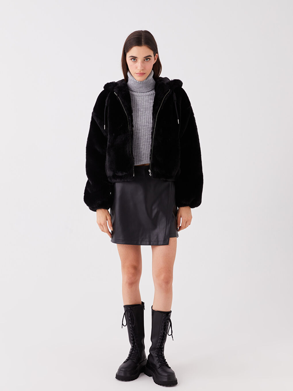 Hooded Regular Long Sleeve Women's Plush Coat-2