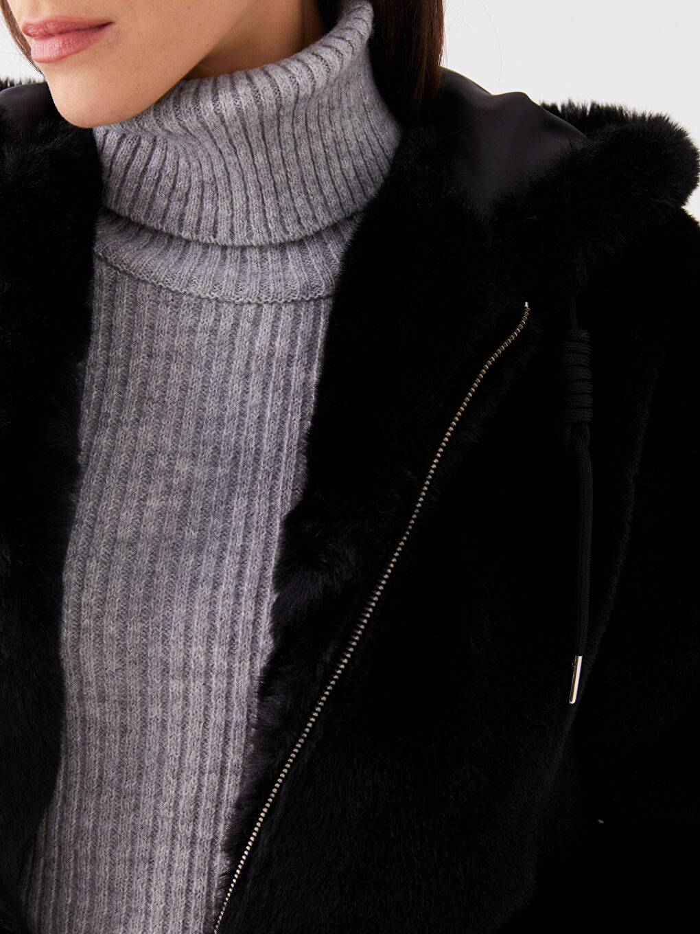 Hooded Regular Long Sleeve Women's Plush Coat-3