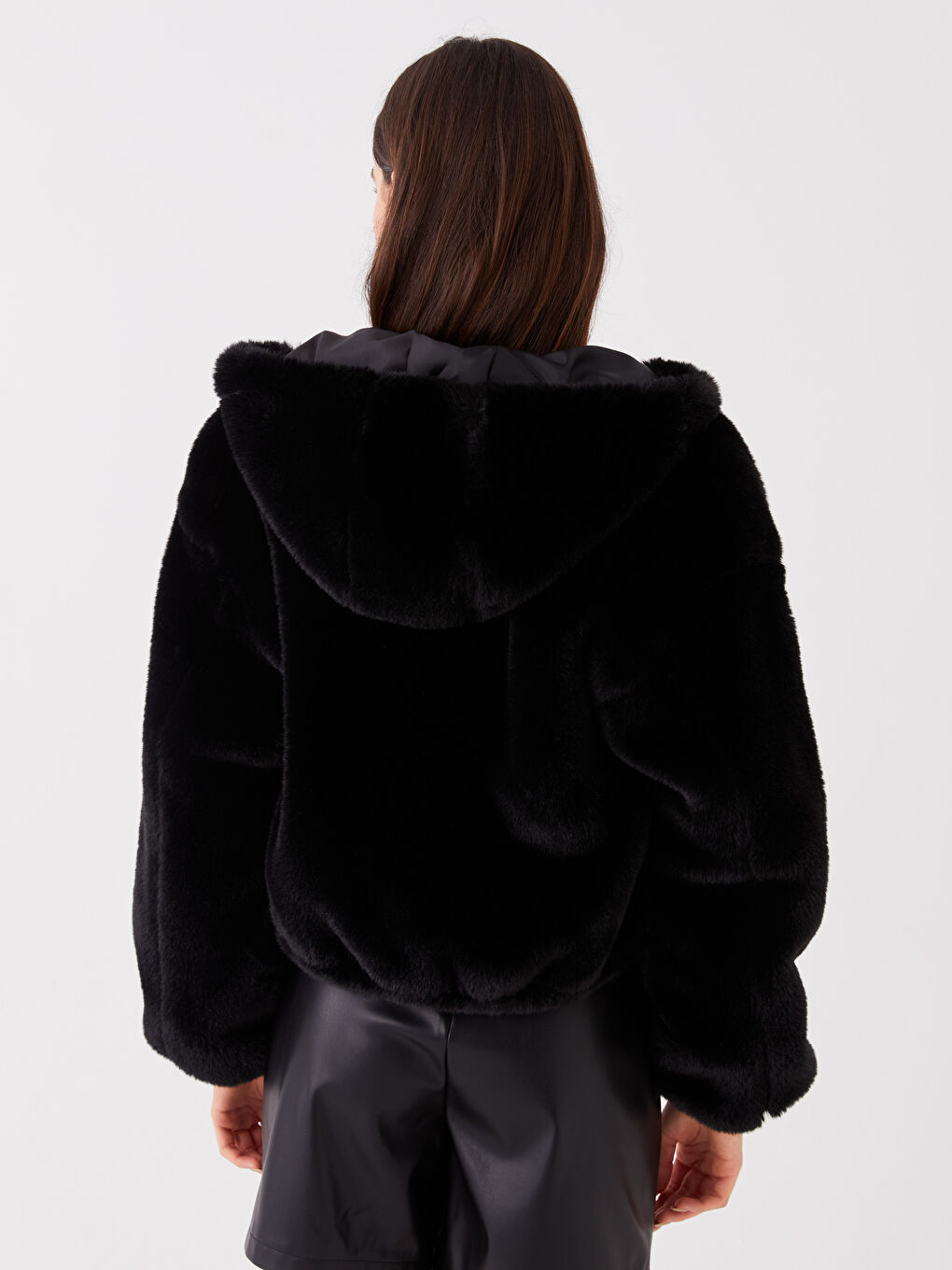 Hooded Regular Long Sleeve Women's Plush Coat-5