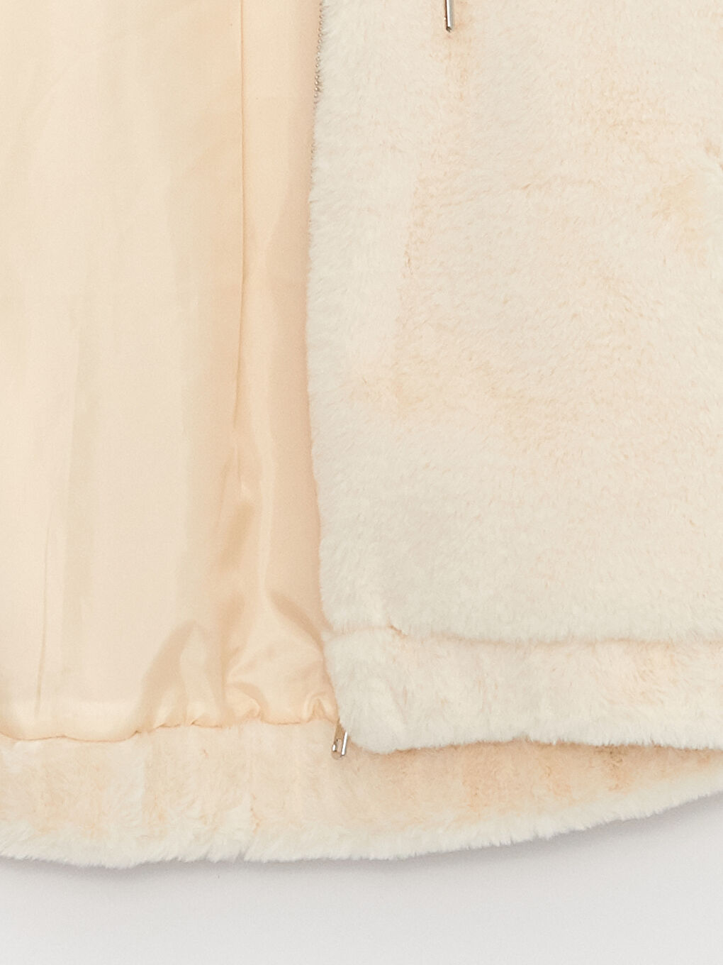 Ekru Kadın Kapüşonlu Düz Pelüş Mont-8