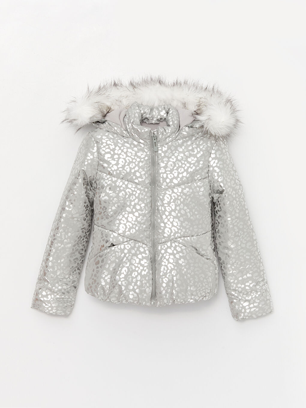 Gri Kapüşonlu Kız Çocuk Şişme Mont