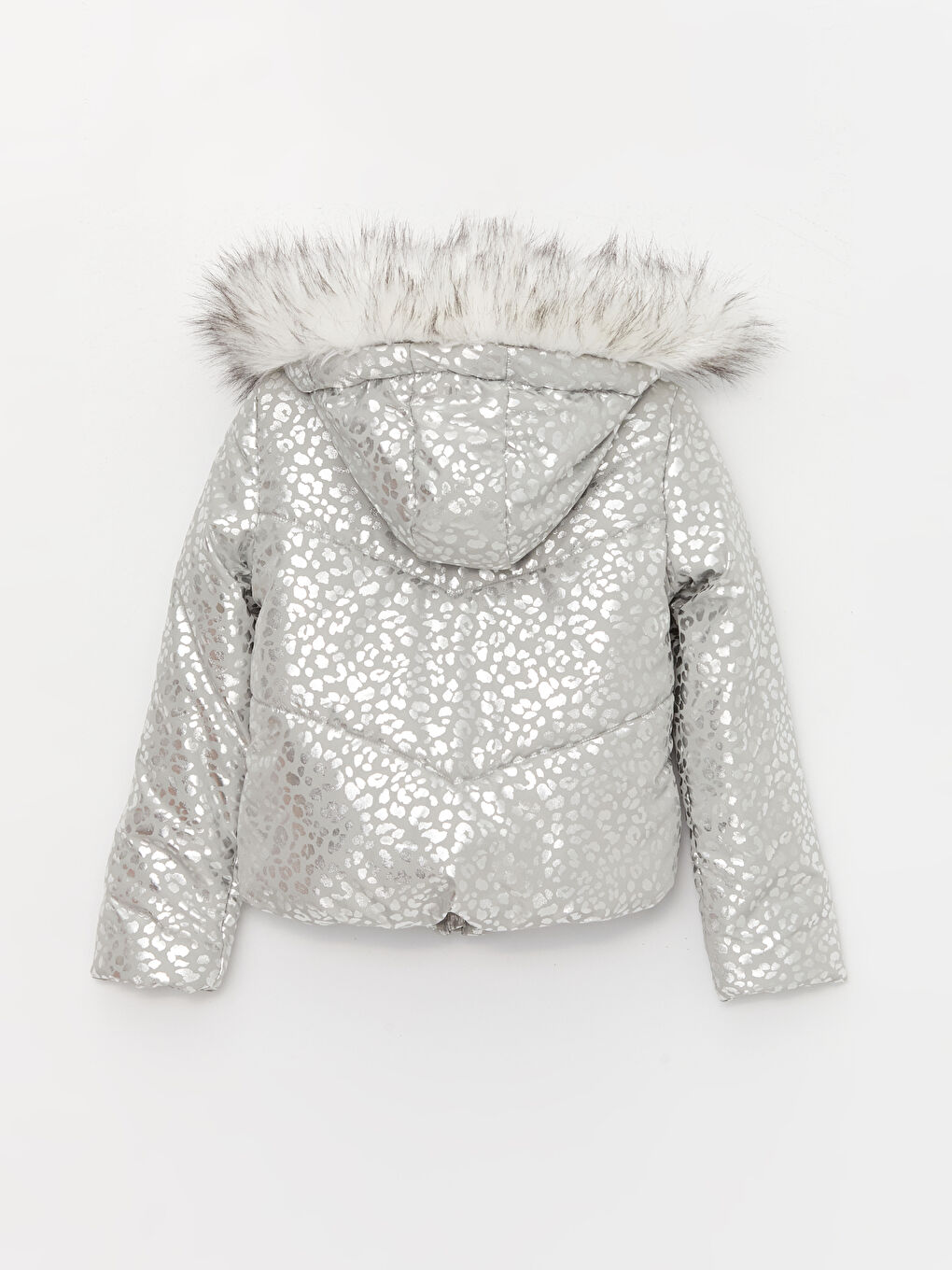 Gri Kapüşonlu Kız Çocuk Şişme Mont-1