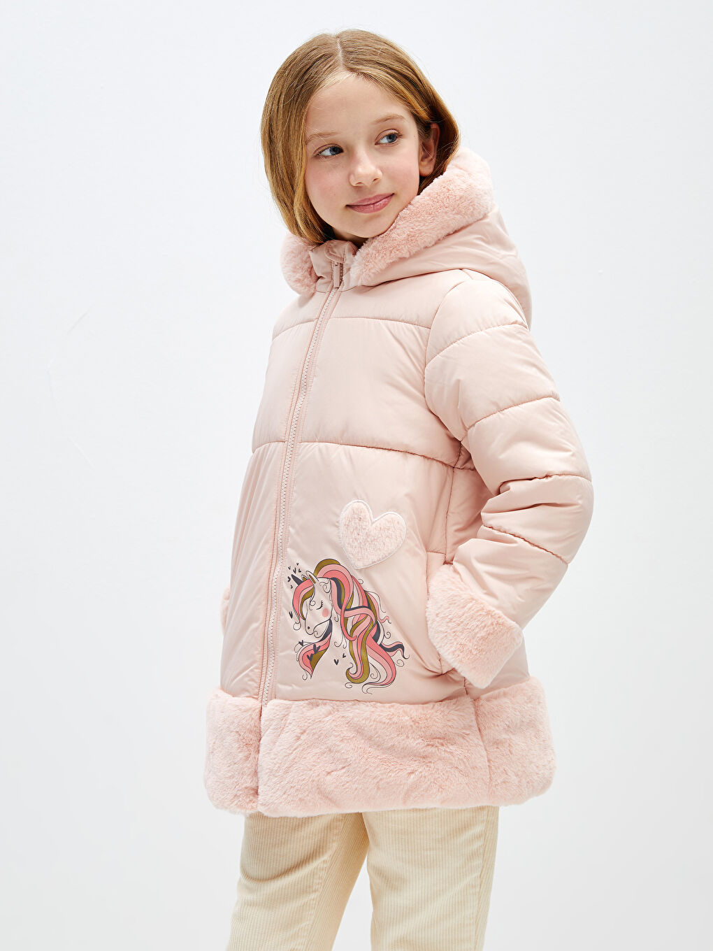 Hooded Printed Girl Coat