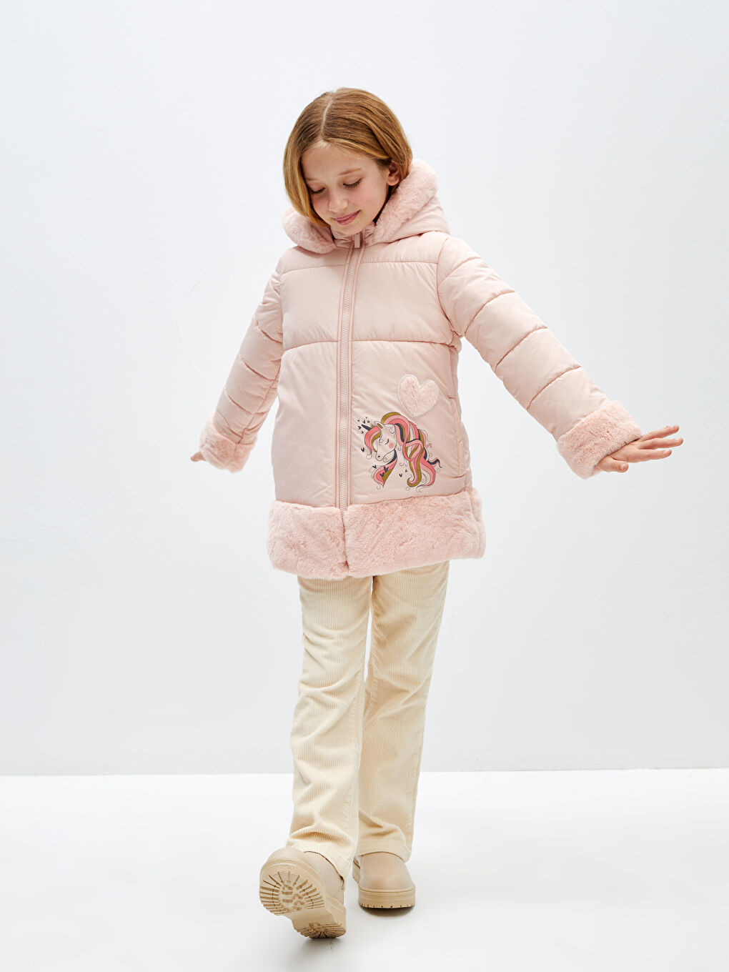 Hooded Printed Girl Coat-1