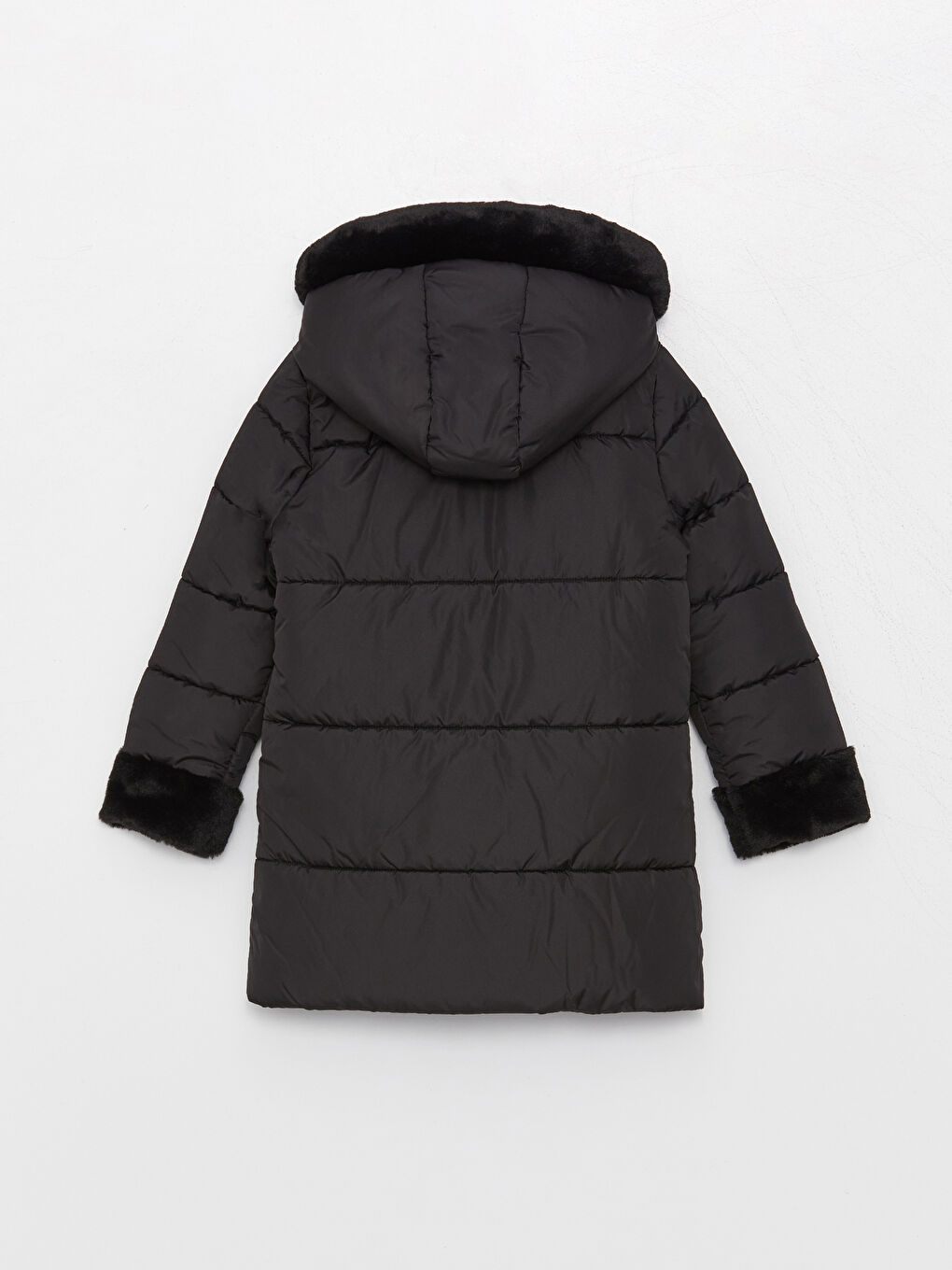 Siyah Kapüşonlu Basic Kız Çocuk Mont-1