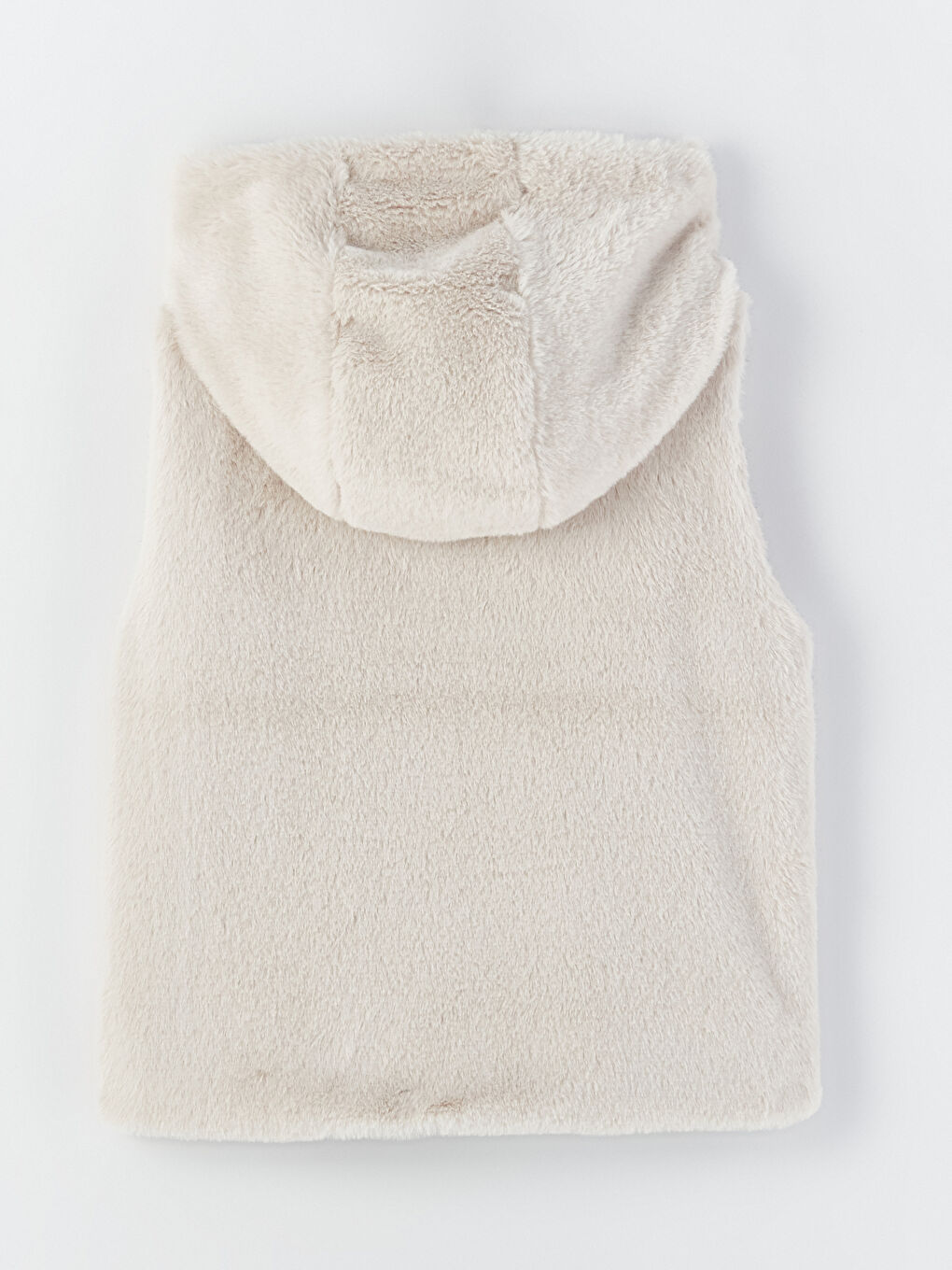 Bej Kapüşonlu Pelüş Kız Çocuk Yelek-2