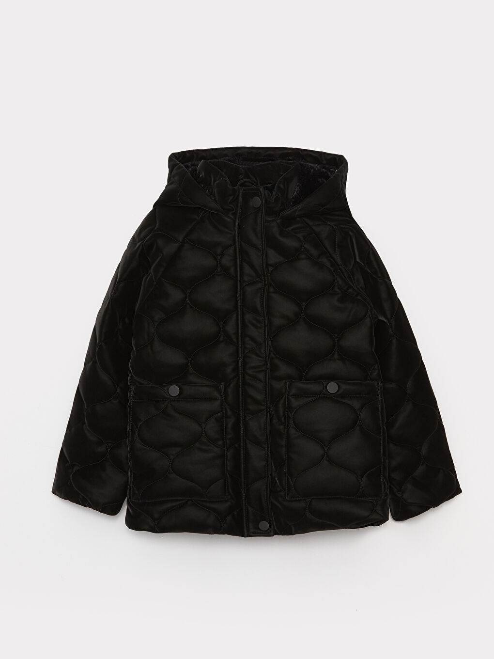 Siyah Kapüşonlu Kapitone Kız Çocuk Mont