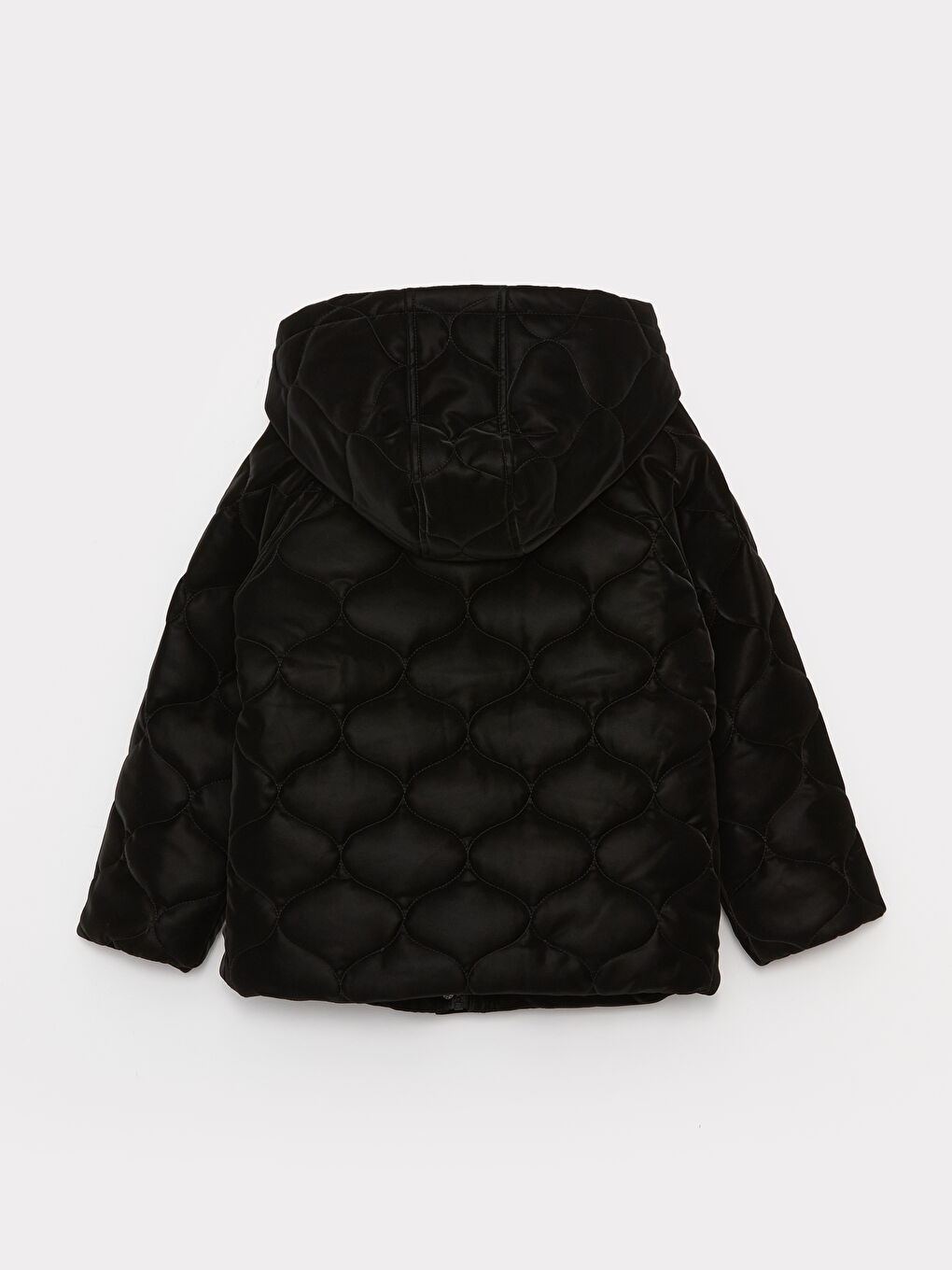 Siyah Kapüşonlu Kapitone Kız Çocuk Mont-1