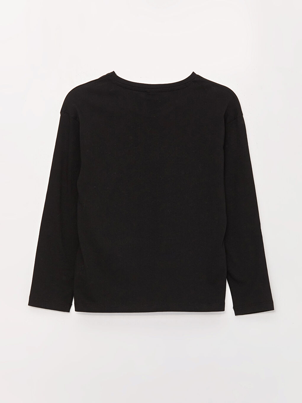 Siyah Bisiklet Yaka Baskılı Uzun Kollu Kız Çocuk Tişört-1