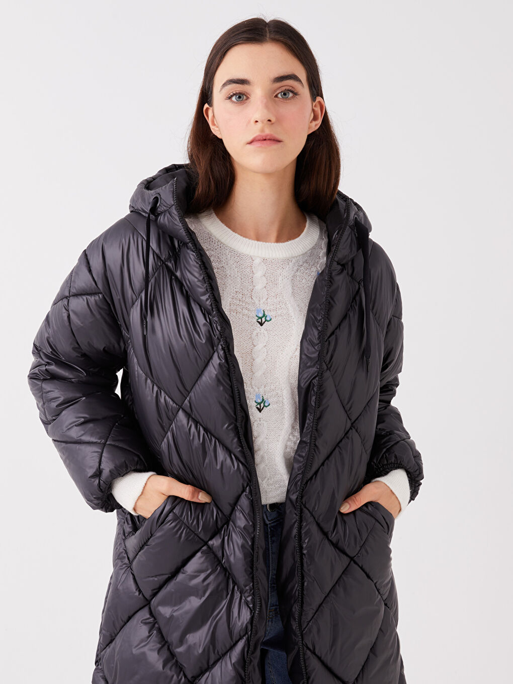 Hooded Quilted Women's Puffer Coat-2