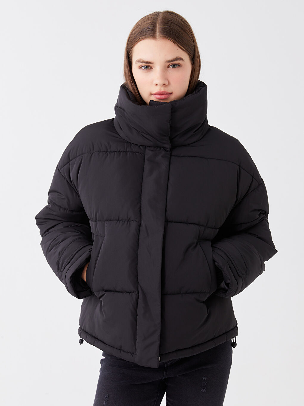 Stand Up Collar Straight Long Sleeve Oversize Women's Down Coat -W32233Z8-CVL