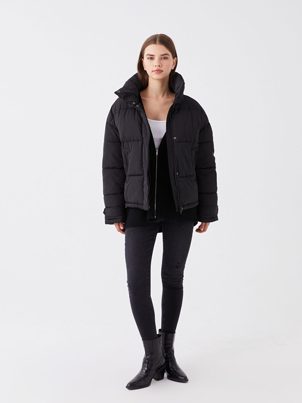 Stand Up Collar Straight Long Sleeve Oversize Women's Down Coat -W32233Z8-CVL