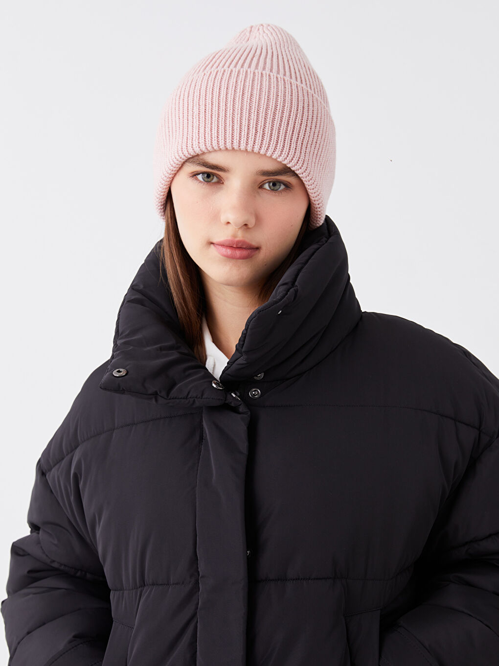 High Collar Plain Oversize Women's Puffer Coat-1