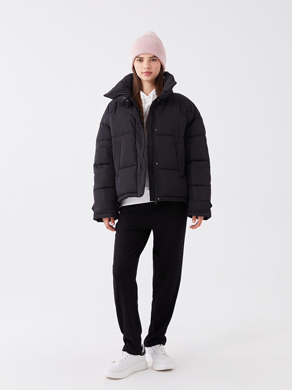 High Collar Plain Oversize Women's Puffer Coat-2