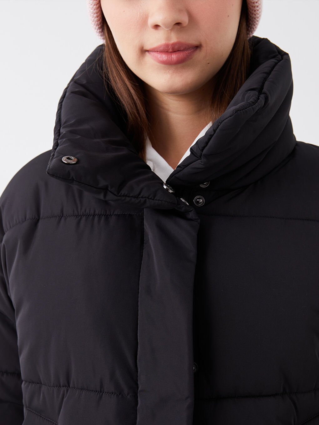 High Collar Plain Oversize Women's Puffer Coat-4