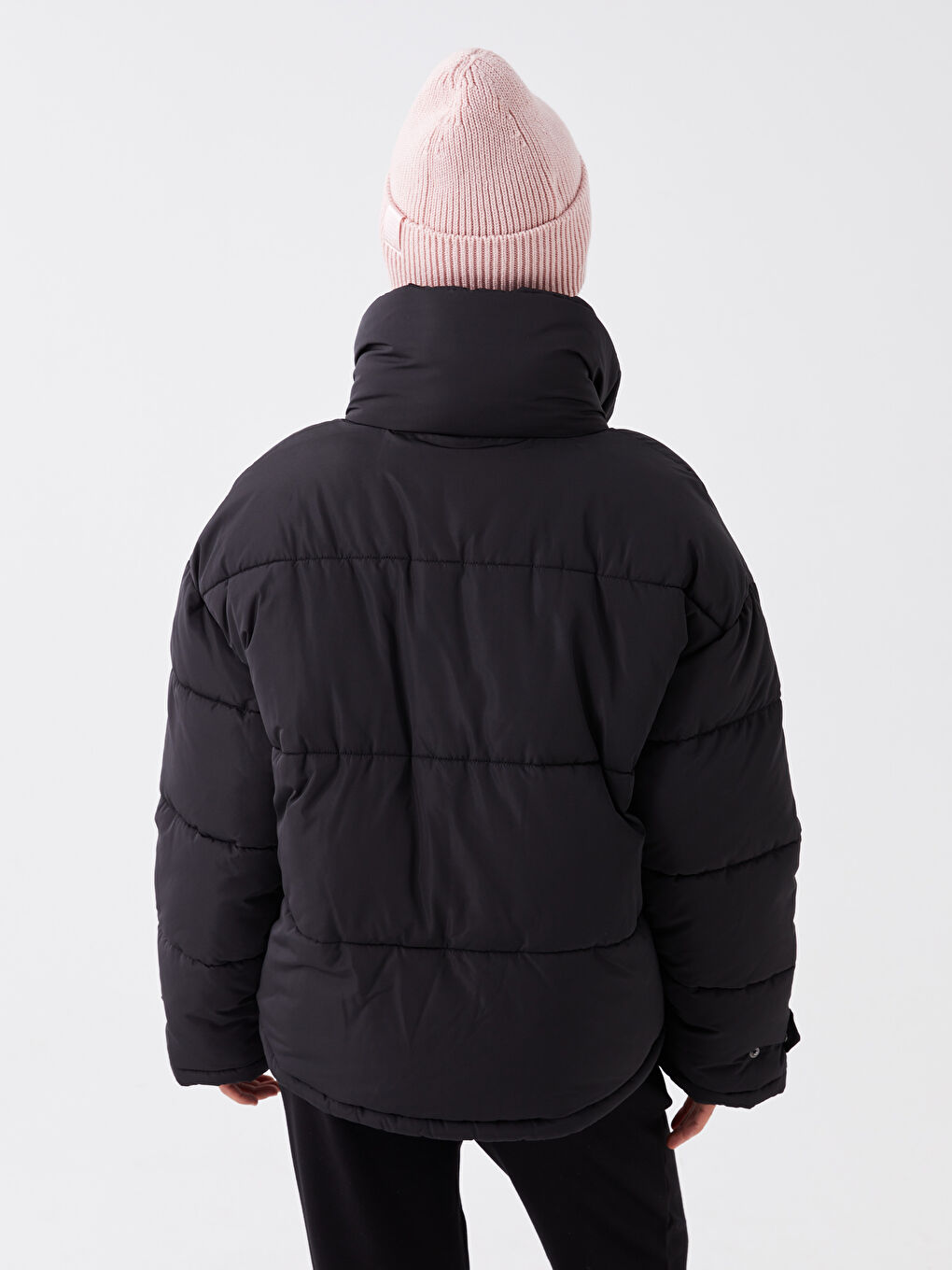 High Collar Plain Oversize Women's Puffer Coat-5