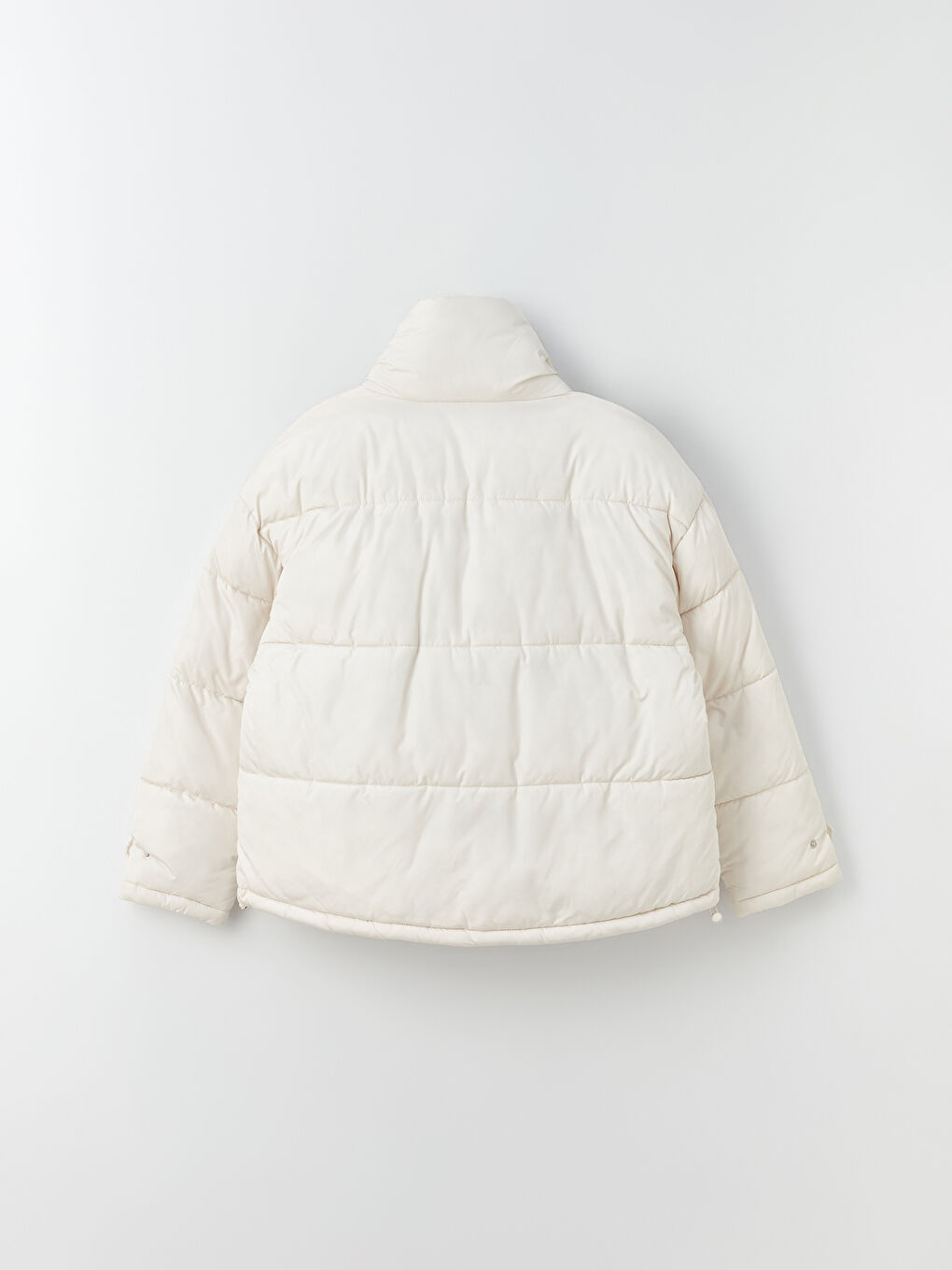 Ekru Dik Yaka Düz Oversize Kadın Şişme Mont-8