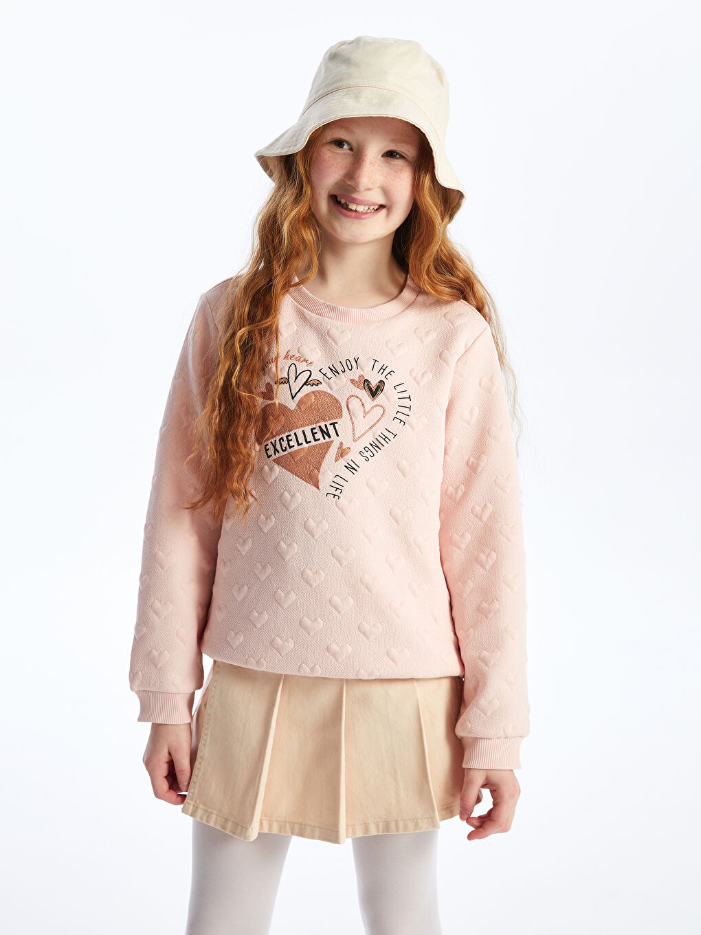 LCW Kids Pembe Bisiklet Yaka Baskılı Uzun Kollu Kız Çocuk Sweatshirt