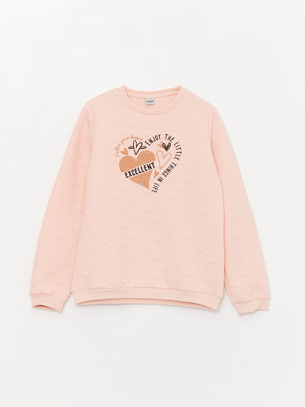 LCW Kids Pembe Bisiklet Yaka Baskılı Uzun Kollu Kız Çocuk Sweatshirt - 1