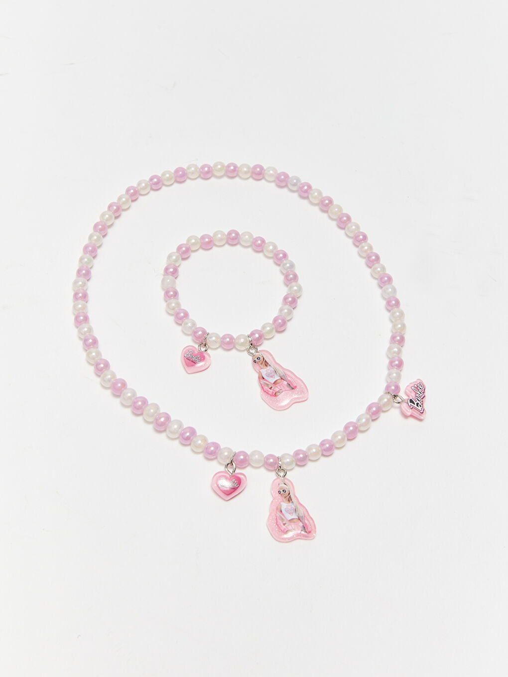 Karışık Barbie Baskılı Kız Çocuk Kolye ve Bileklik Takı Seti 2'li-1