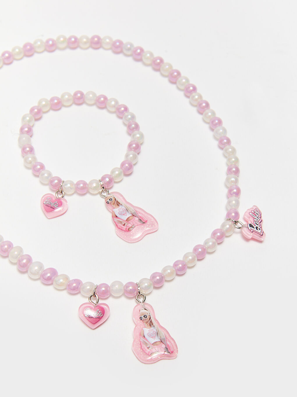 Karışık Barbie Baskılı Kız Çocuk Kolye ve Bileklik Takı Seti 2'li-2