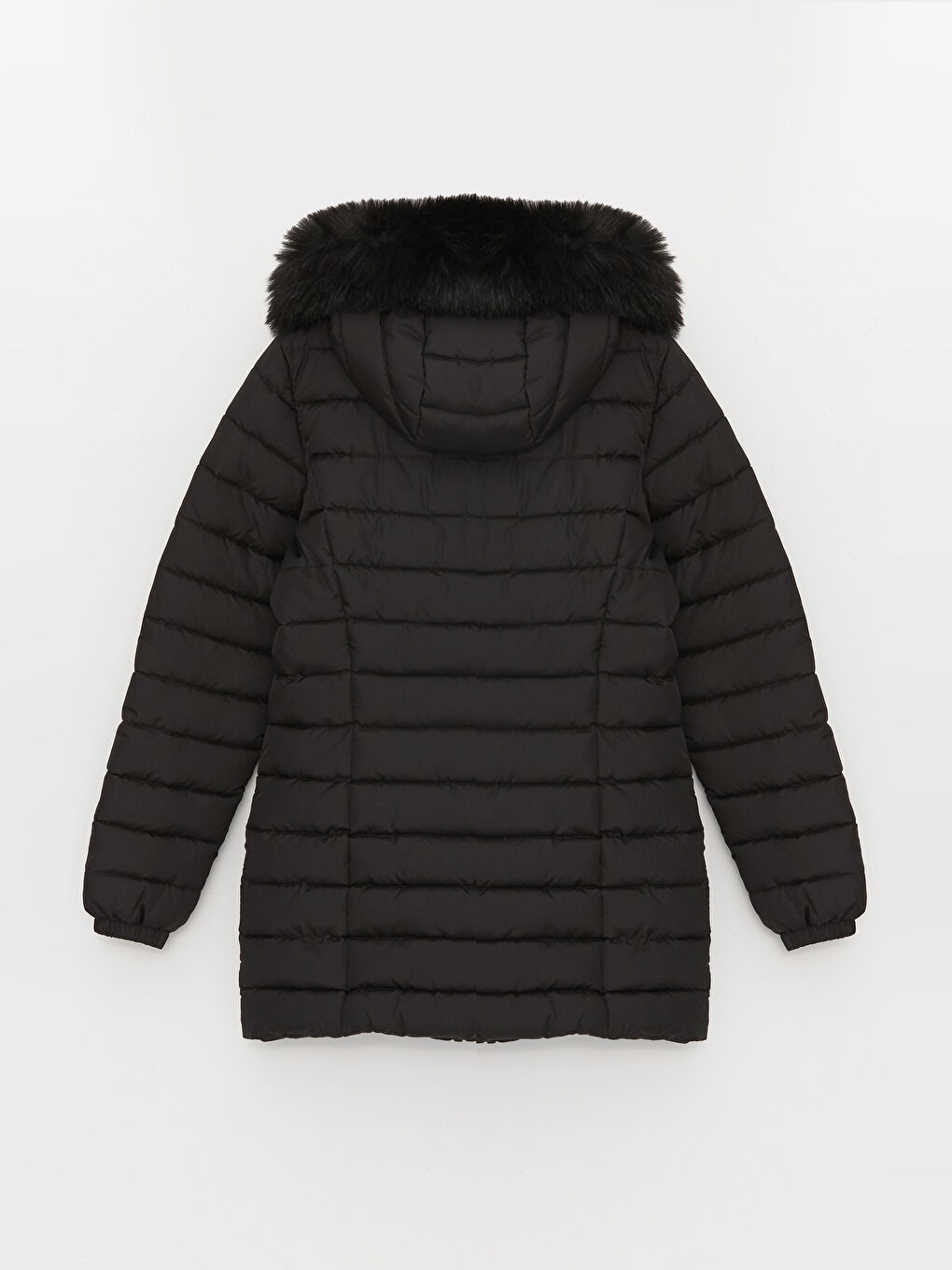 Siyah Kadın Kapüşonlu Düz Şişme Mont-7