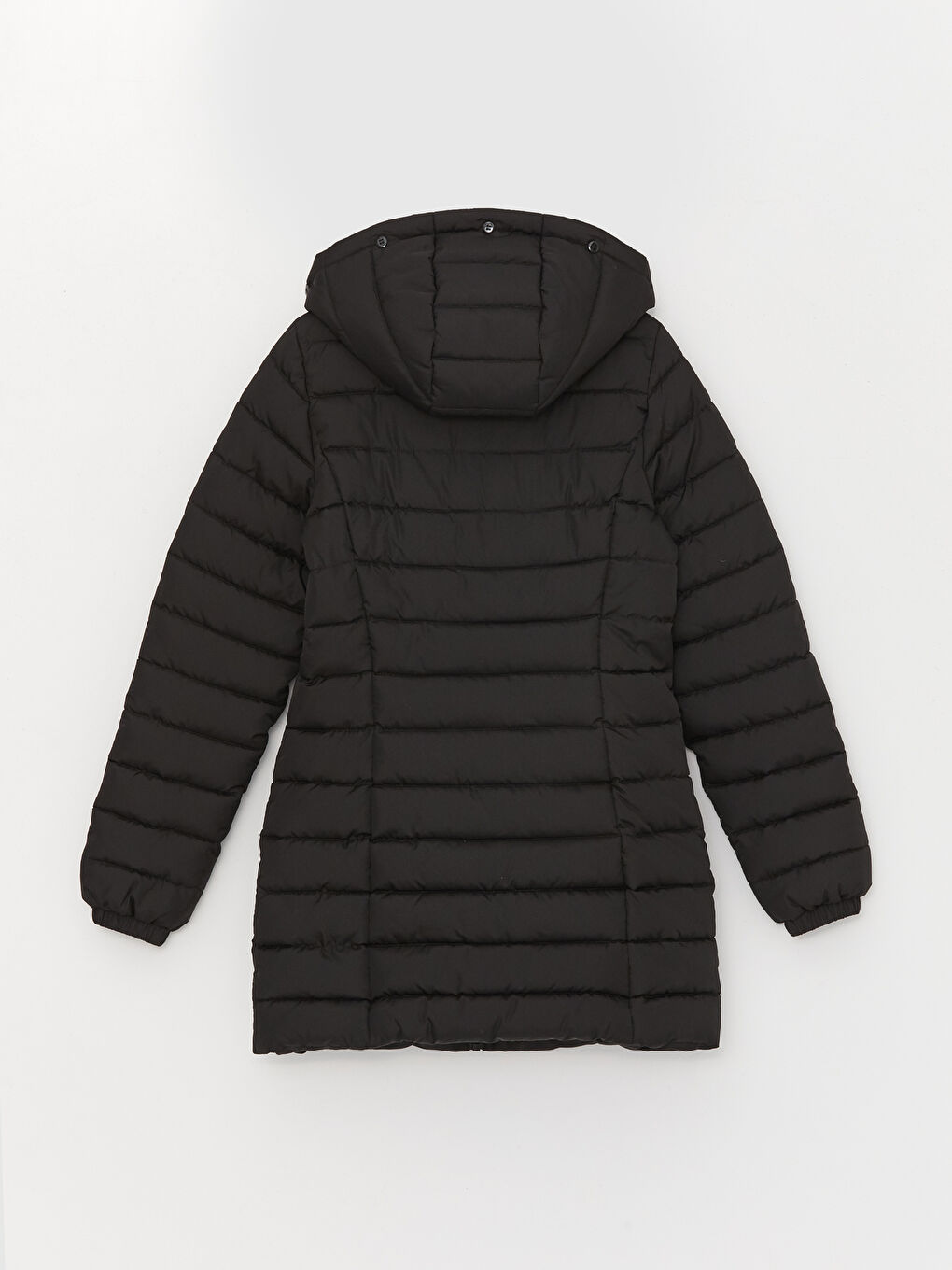 Siyah Kadın Kapüşonlu Düz Şişme Mont-8