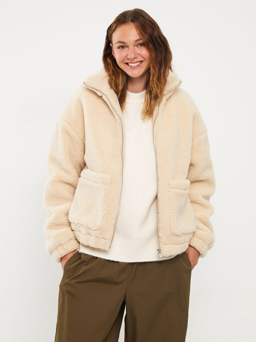 Uspravna Kragna Ravni Dugi Rukav Ženski Plišani Kaput