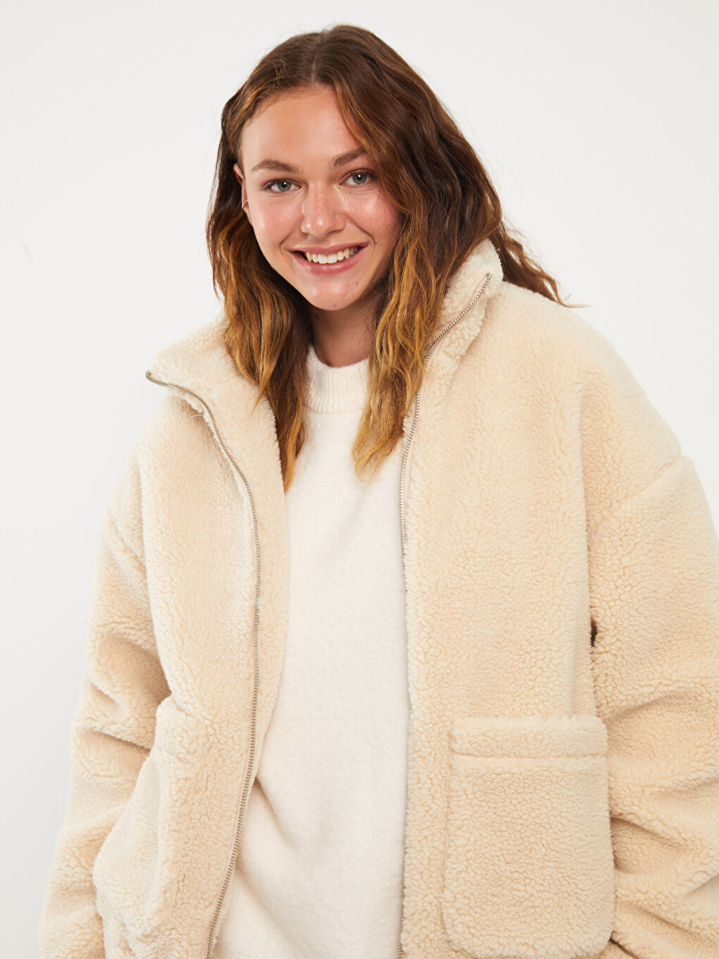 Uspravna Kragna Ravni Dugi Rukav Ženski Plišani Kaput-2