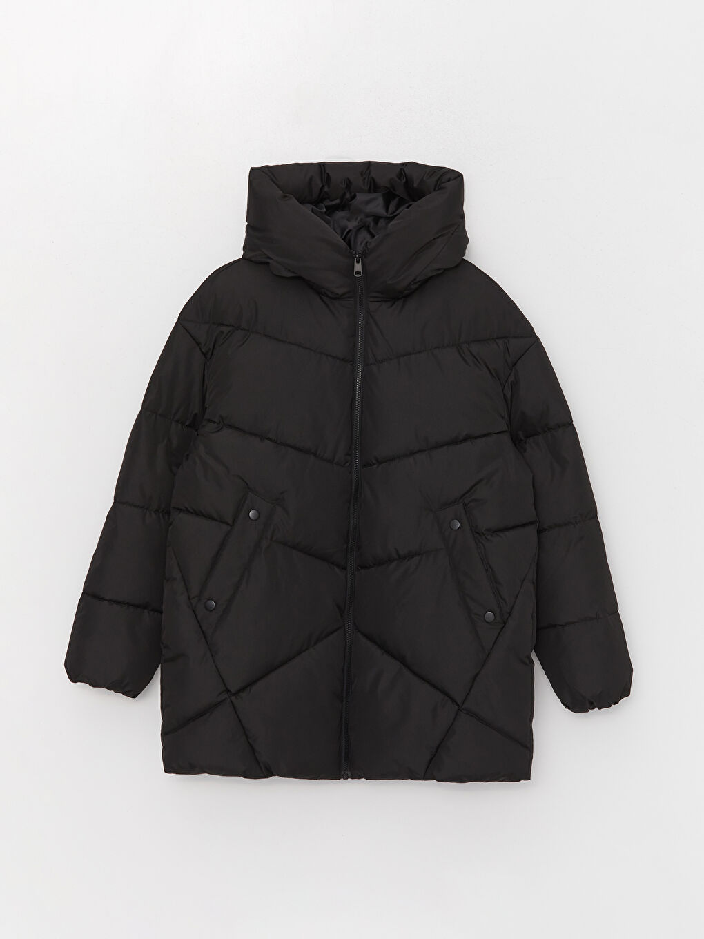 معطف منفوخ نسائي سادة بقبّ-6