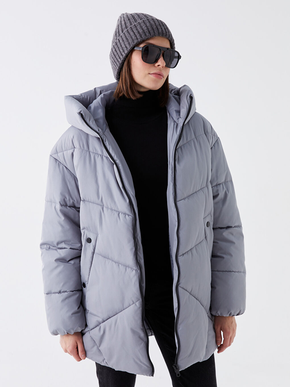 LCW Vision Women's Hooded Plain Puffer Coat -W32291Z8-V8T