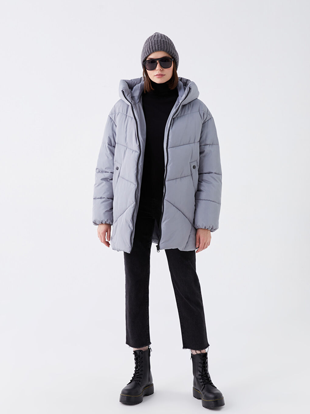 LCW Vision Women's Hooded Plain Puffer Coat -W32291Z8-V8T