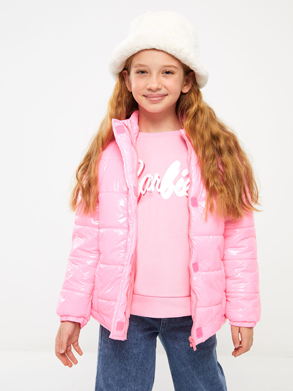 Pembe Kapüşonlu Kız Çocuk Şişme Mont-1