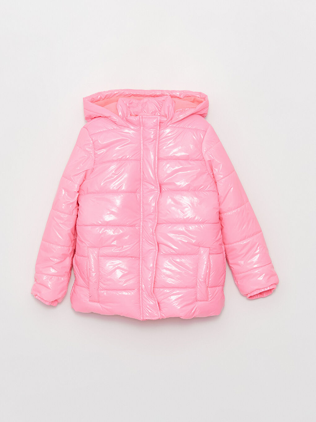 Pembe Kapüşonlu Kız Çocuk Şişme Mont-3