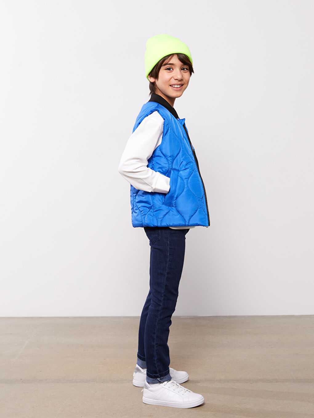 Mavi Kolej Yaka Kendinden Desenli Erkek Çocuk Yelek-2