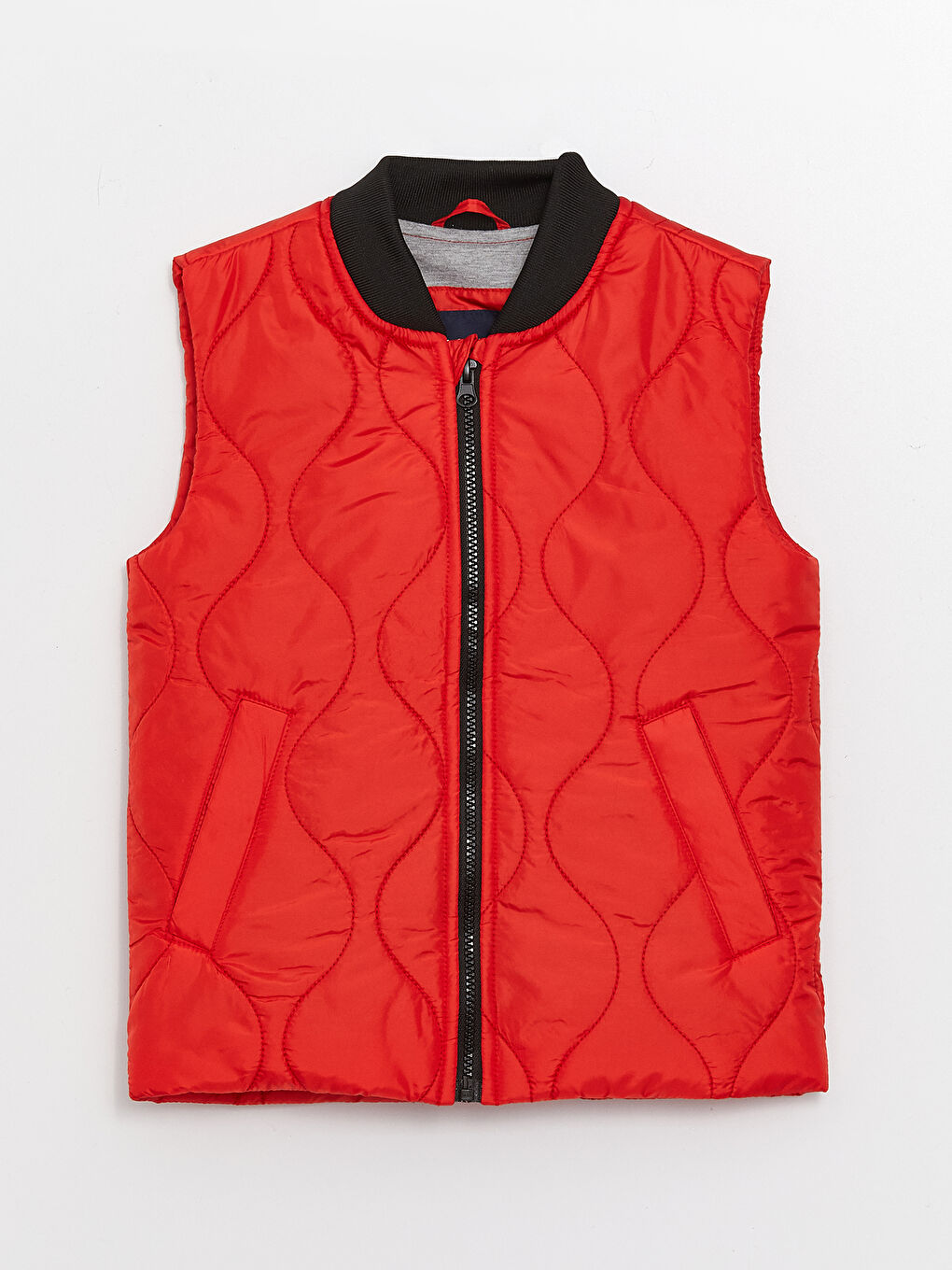 Kırmızı Kolej Yaka Kendinden Desenli Erkek Çocuk Yelek-3